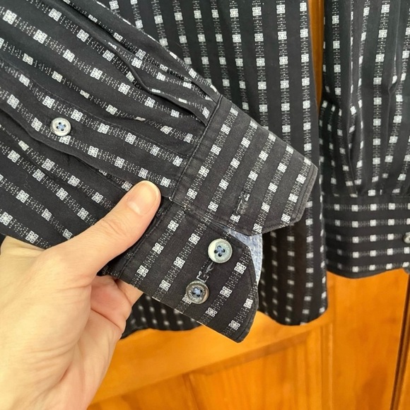 Bugatchi Uomo Classic Fit Navy Blue Print Button Down Size L - Picture 4 of 9